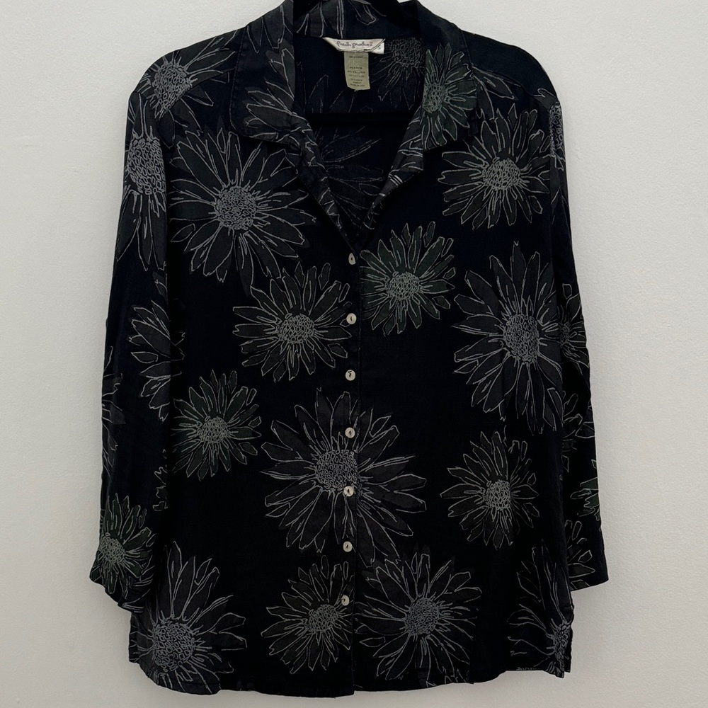 Fresh Produce Oversized Black Floral Button Down Shirt